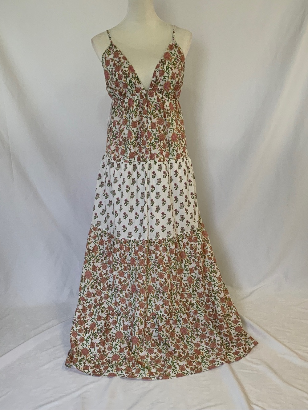 Japna Rust and White Floral Tiered Maxi Dress